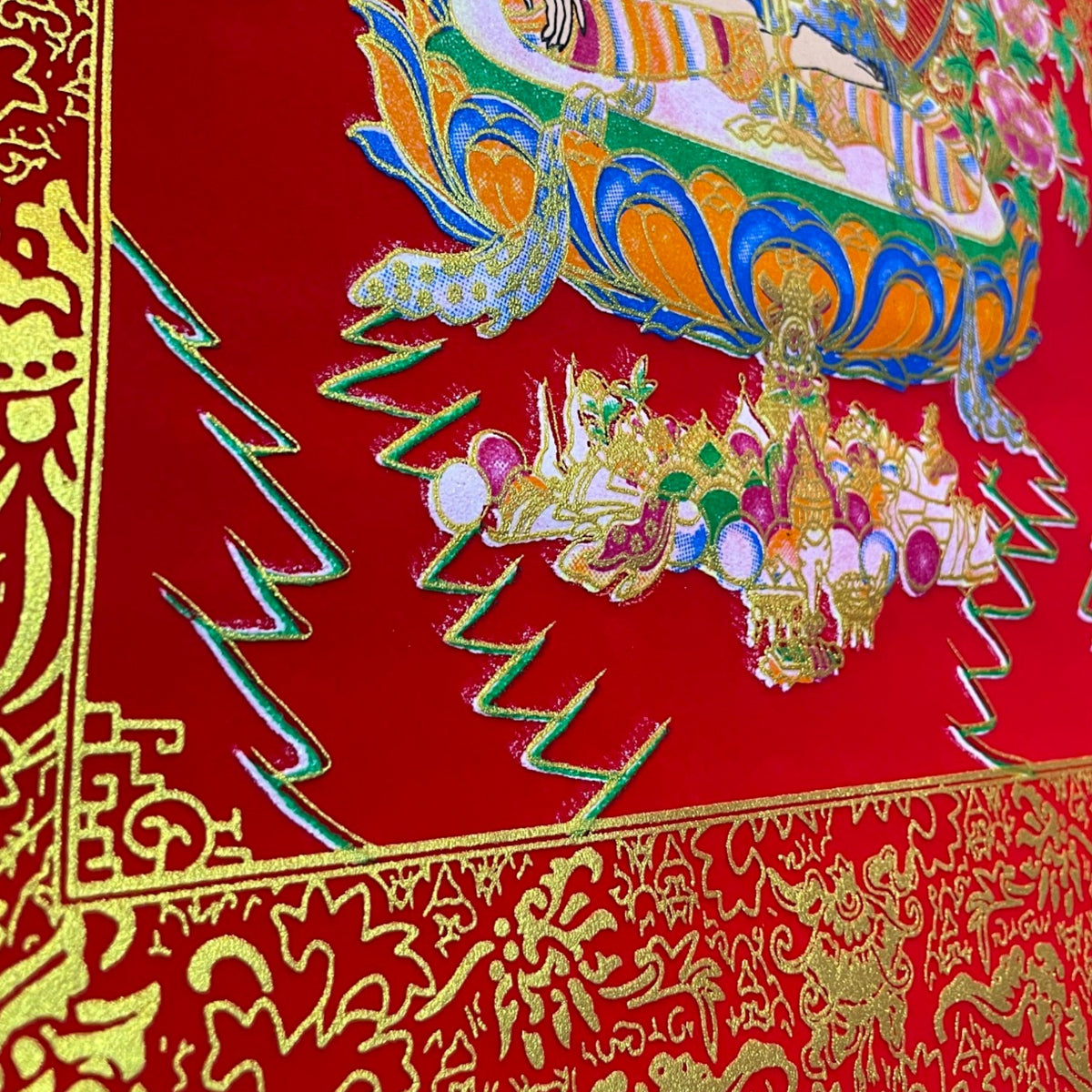 Detail des unteren Rollbild-Rands mit Golddruck – Himalaya Vibes