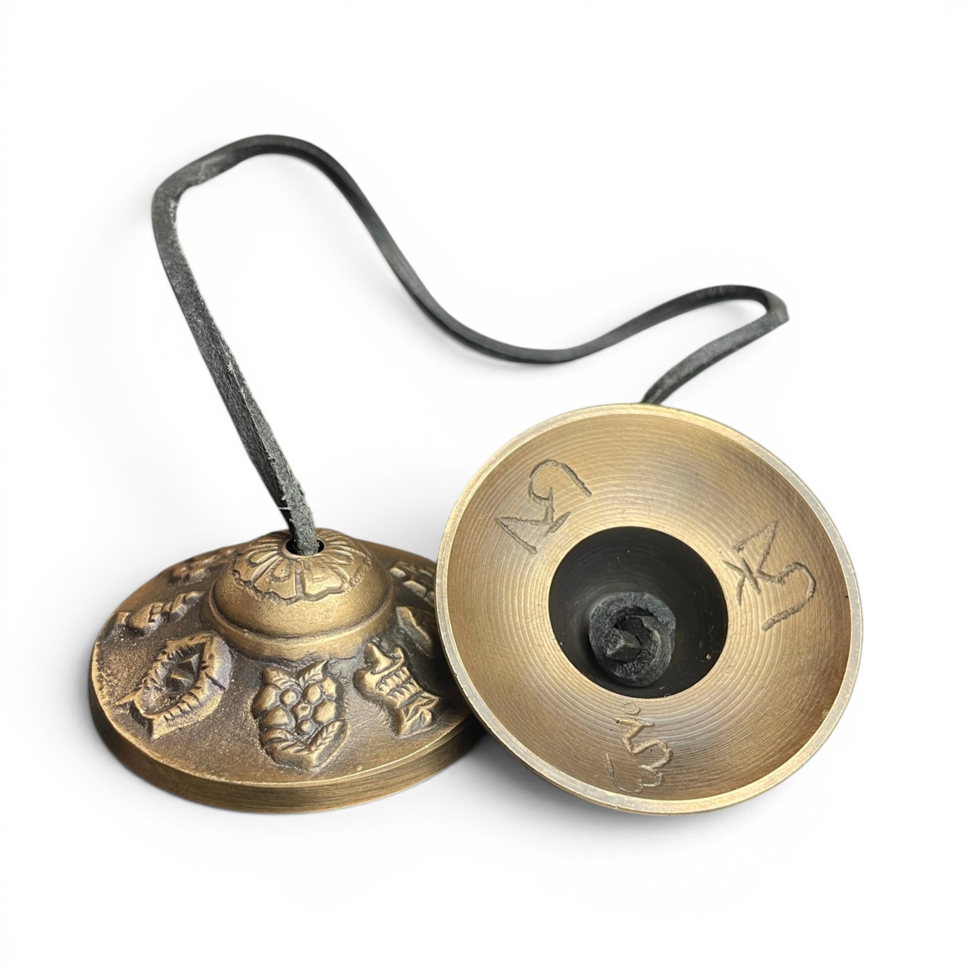 Tashi-Zimbeln Tingsha 6,5cm Innenseite – tibetische Schriftzeichen Messing, Tibet Laden Bern Schweiz