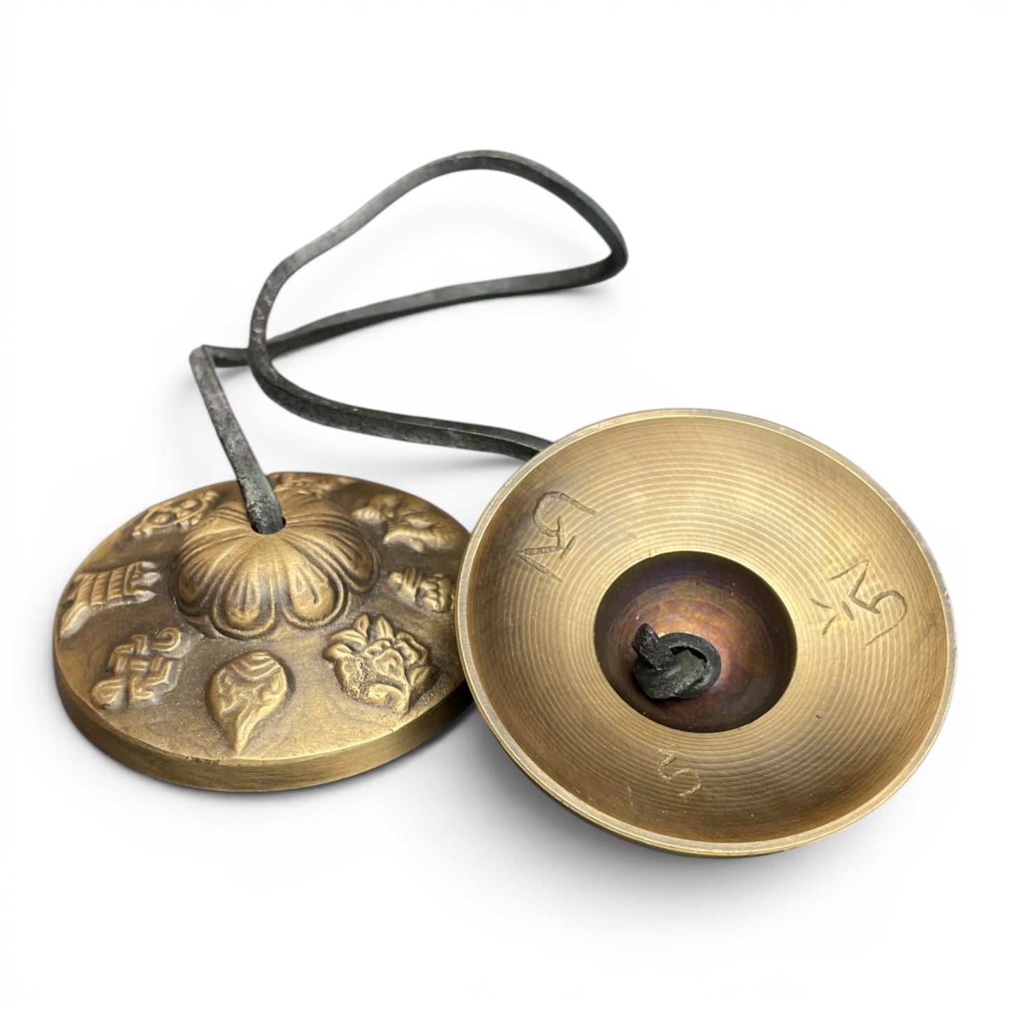 Tashi-Zimbeln Tingsha 8cm Innenseite – tibetische Schriftzeichen Messing, Tibet Laden Bern Schweiz