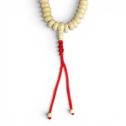 Komplette Yak-Knochen Mala mit 108 Perlen, echtem Türkis und roten Holzperlen